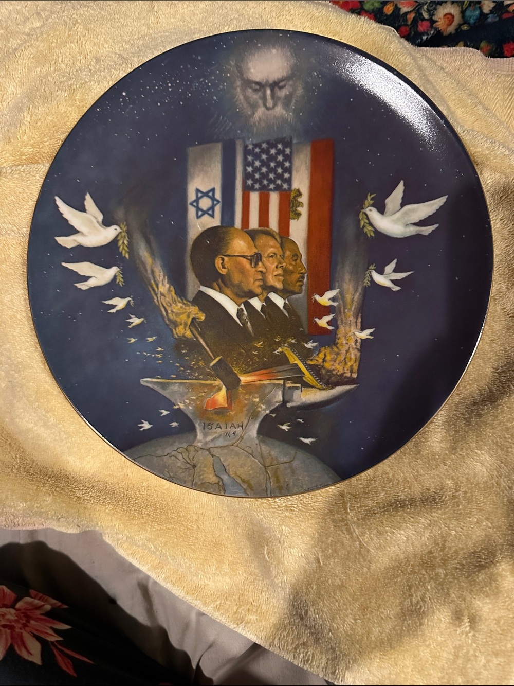 Collectible Decorative Plate in Navy Blue with Patriotic Motif